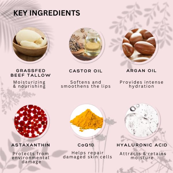 Tallow Lip Balm - Anti-Aging with 100%-grassfed Beef Tallow, CoQ10, Astaxanthin, Hyaluronic acid - Ultra Moisturizing, Conditioning, All natural Beauty and Personal Care Simple Sophistication