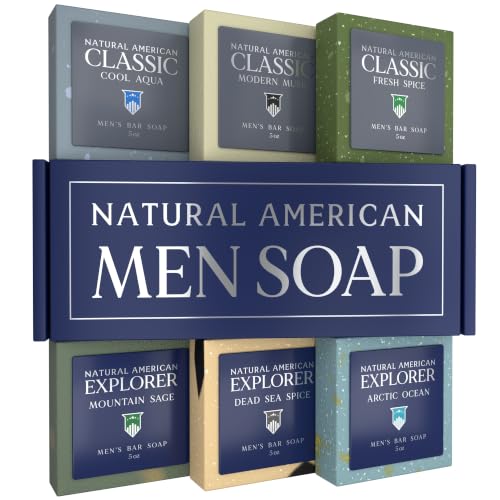NATURAL AMERICAN Men’s Bar Soap - Mens Cologne Scents, 100% All Natural, Essential Oils, Organic Shea Butter, No Harmful Chemicals - (6pk) Soap for a Beauty & Personal Care NATURAL AMERICAN