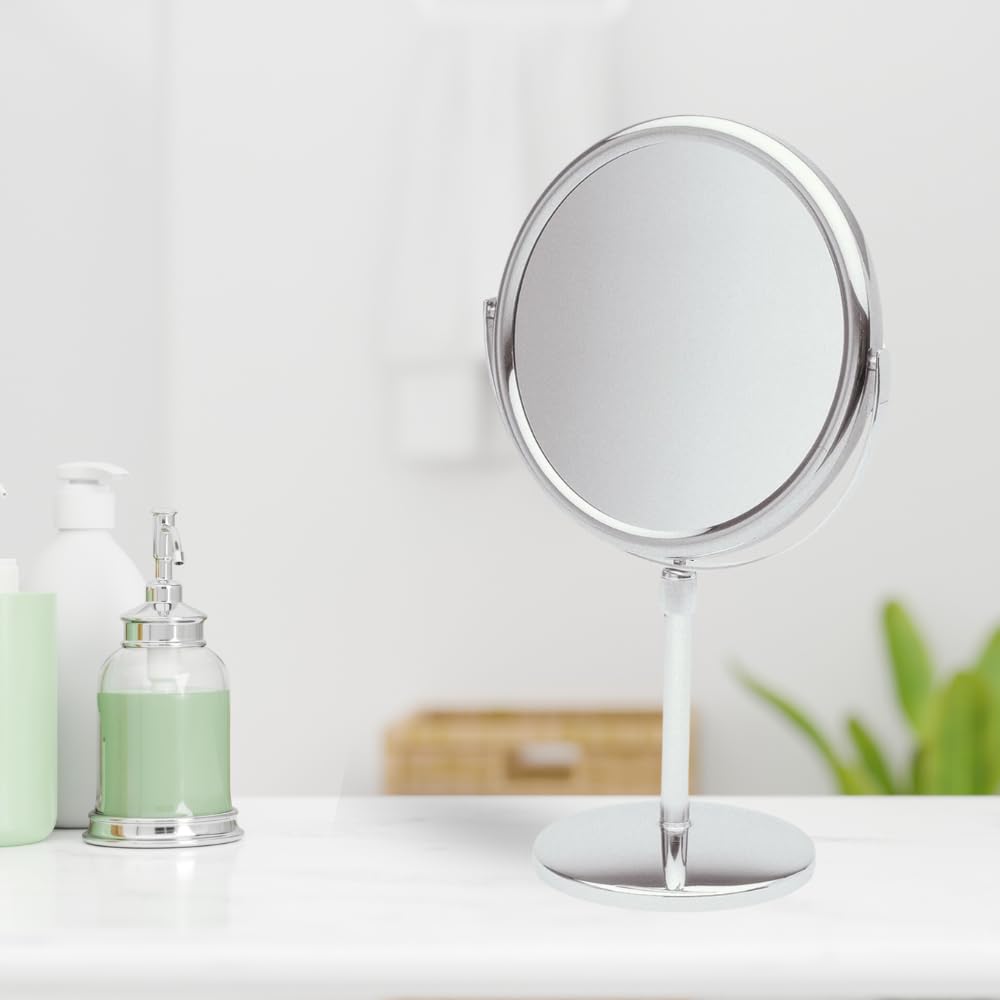 JERDON Two-Sided Tabletop Makeup Vanity Mirror - 5X-1X Magnification & Swivel Design - 9-Inch Diameter Mirror with Adjustable Height - Polished Chrome Beauty & Personal Care JERDON
