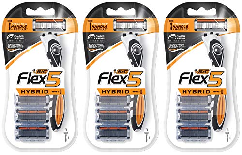 Bic Flex 5 Hybrid Razor - 1 Count Handle & 3 Count Cartridges Per Package - Pack of 3 Packages Beauty and Personal Care BIC