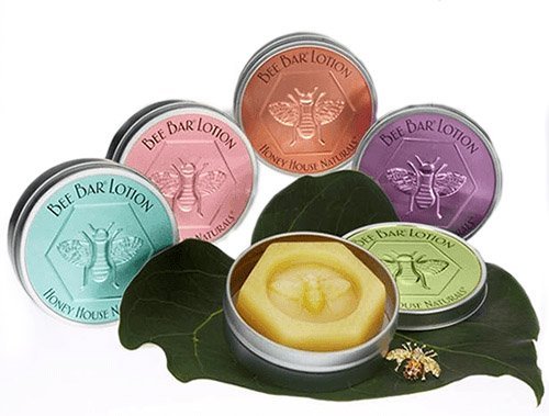 Honey House Large Bee Bar Natural Solid Lotion Bar 2 Oz in Embossed Tin Case, Assortment of 5 Scented Bars Beauty & Personal Care Honey House Naturals