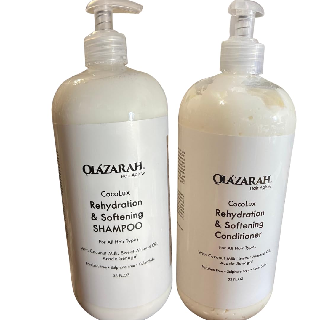 OLAZARAH Cocolux Rehydration Shampoo & Conditioner Set - 33 Fl Oz Each - Enriched with Coconut Milk & Sweet Almond Oil - Moisturizing Formula Beauty & Personal Care OLAZARAH