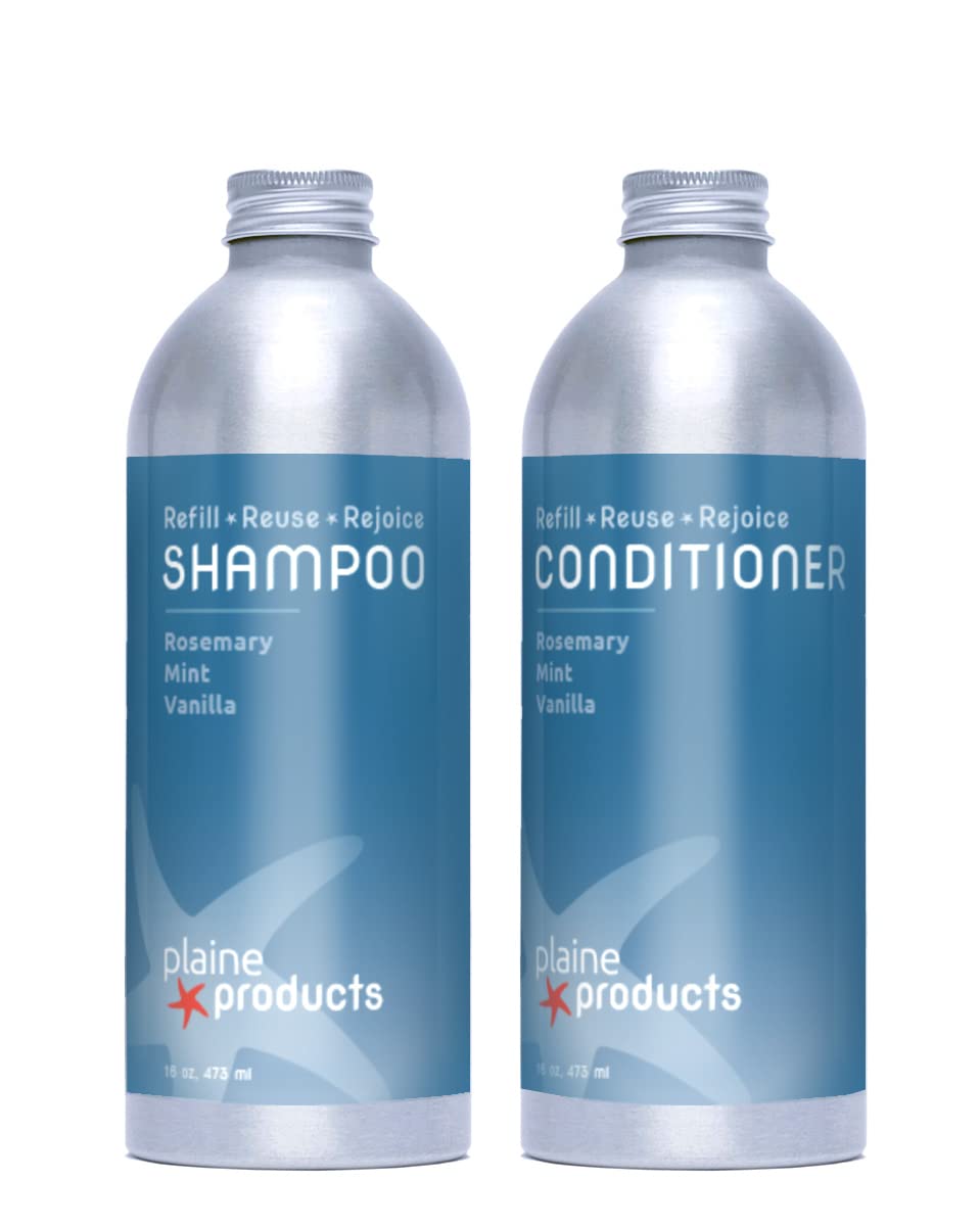Plaine Products Eco-Friendly Shampoo and Conditioner - Rosemary, Mint, Vanilla - Sulfate & Paraben Free, 16oz Refill Bottles Beauty & Personal Care Plaine Products