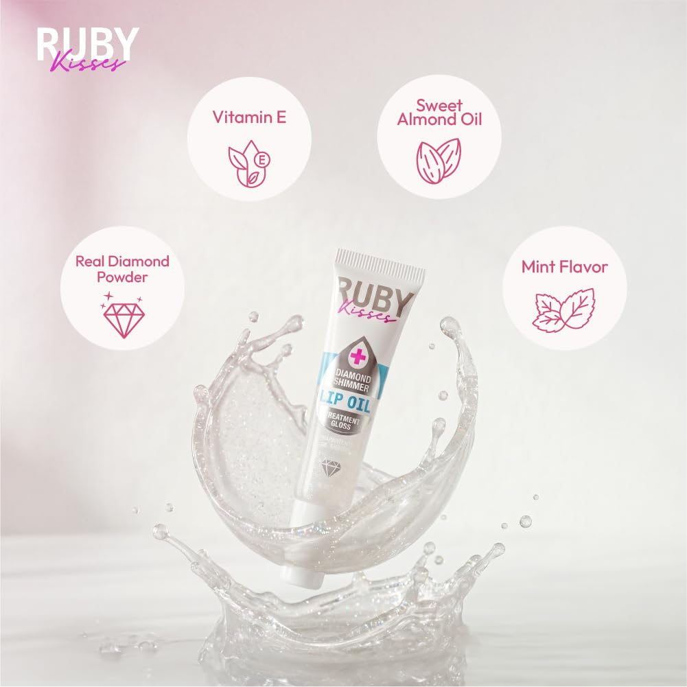 Ruby Kisses Hydrating Lip Oil Treatment Gloss with Mint Oil & Diamond Shimmer (3 Pack), Moisturizing Natural Shine Lip Care Protects & Heals with Beauty & Personal Care Ruby Kisses