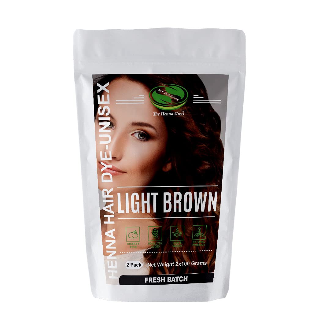 2 Packs Of Light Brown Henna Hair & Beard Color/Dye 100 Grams - Natural Hair Color, Plant-based Hair Dye - The Henna Guys Beauty & Personal Care The Henna Guys