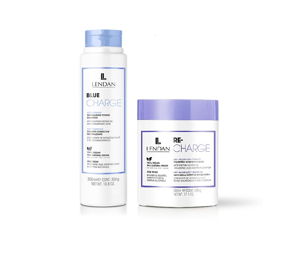 Lendan Anti-Yellow Kit with Blue Pigments, Blue Charge Shampoo 300ml + Re-Charge Mask 500ml Beauty & Personal Care Lendan