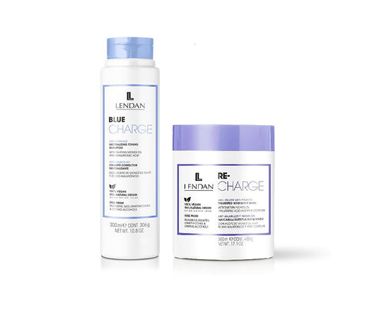 Lendan Anti-Yellow Kit with Blue Pigments, Blue Charge Shampoo 300ml + Re-Charge Mask 500ml Beauty & Personal Care Lendan