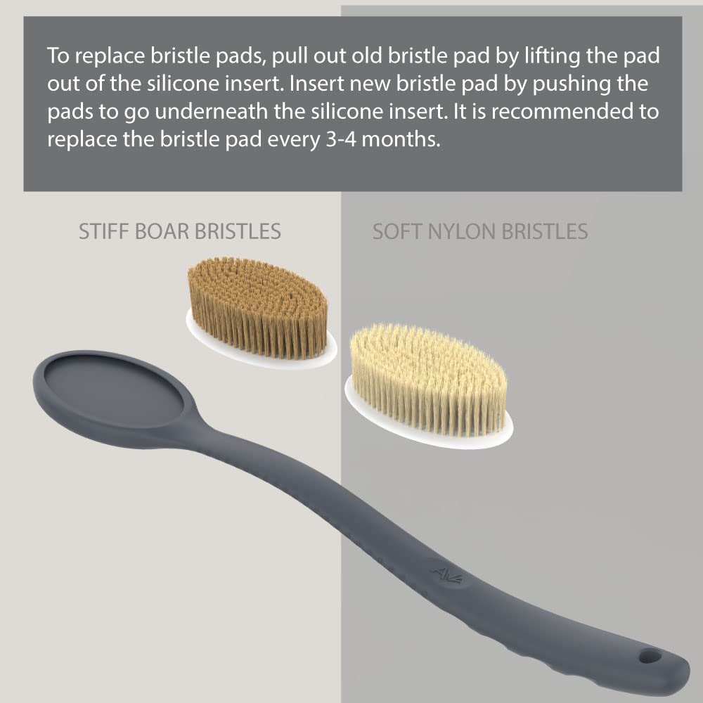 Avilana Soft and Stiff Replacement Pads-Replaceable and Interchangeable Pads for Shower Body Brush with Long 19 inch Curved Handle Back Brush Beauty & Personal Care Avilana