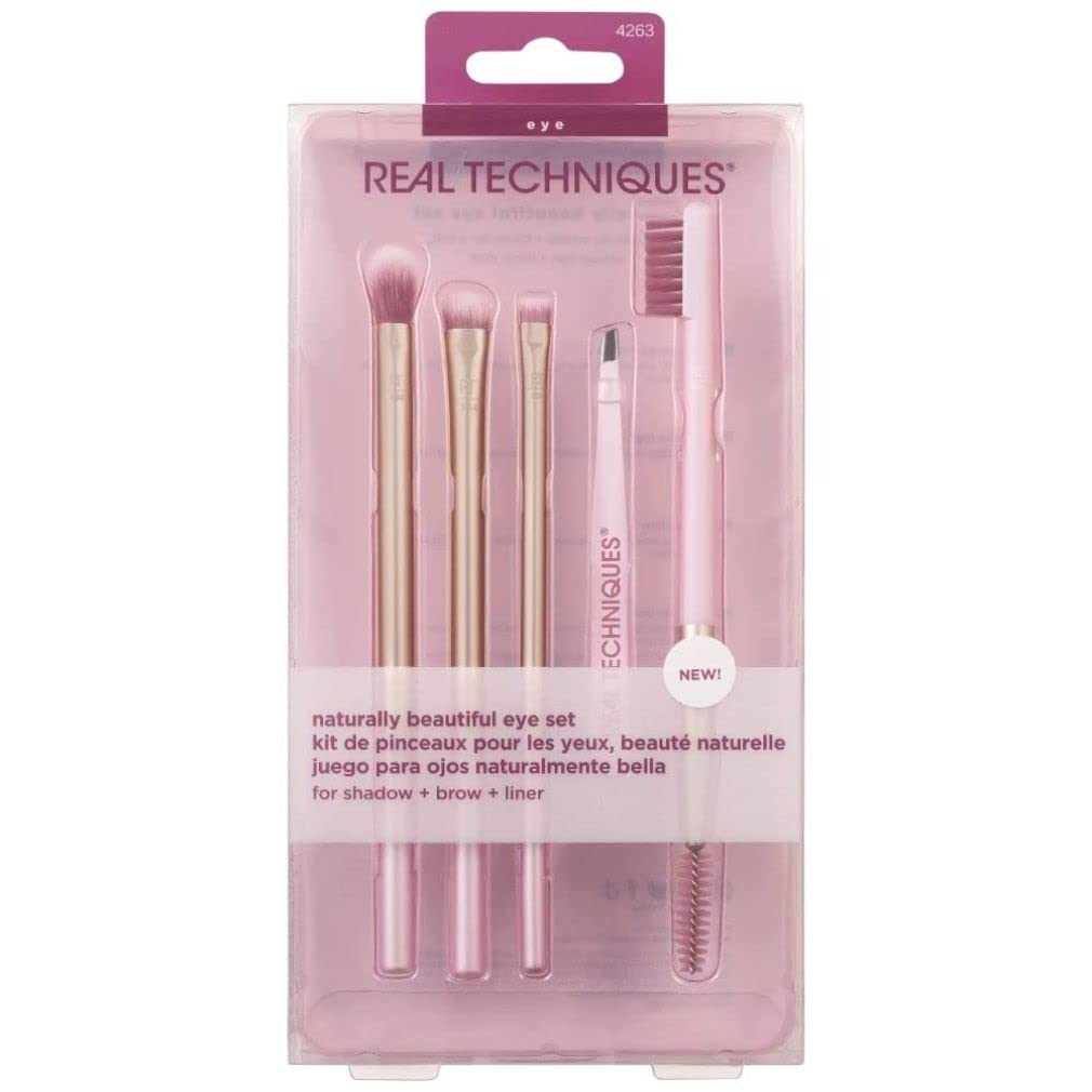 Naturally Beautiful Eye Set by Real Techniques for Women - 5 Pc Tapered Shadow Brush - 355, Brow Highlighter Brush - 354, Flat Liner Brush - 326, Brow Beauty & Personal Care Real Techniques
