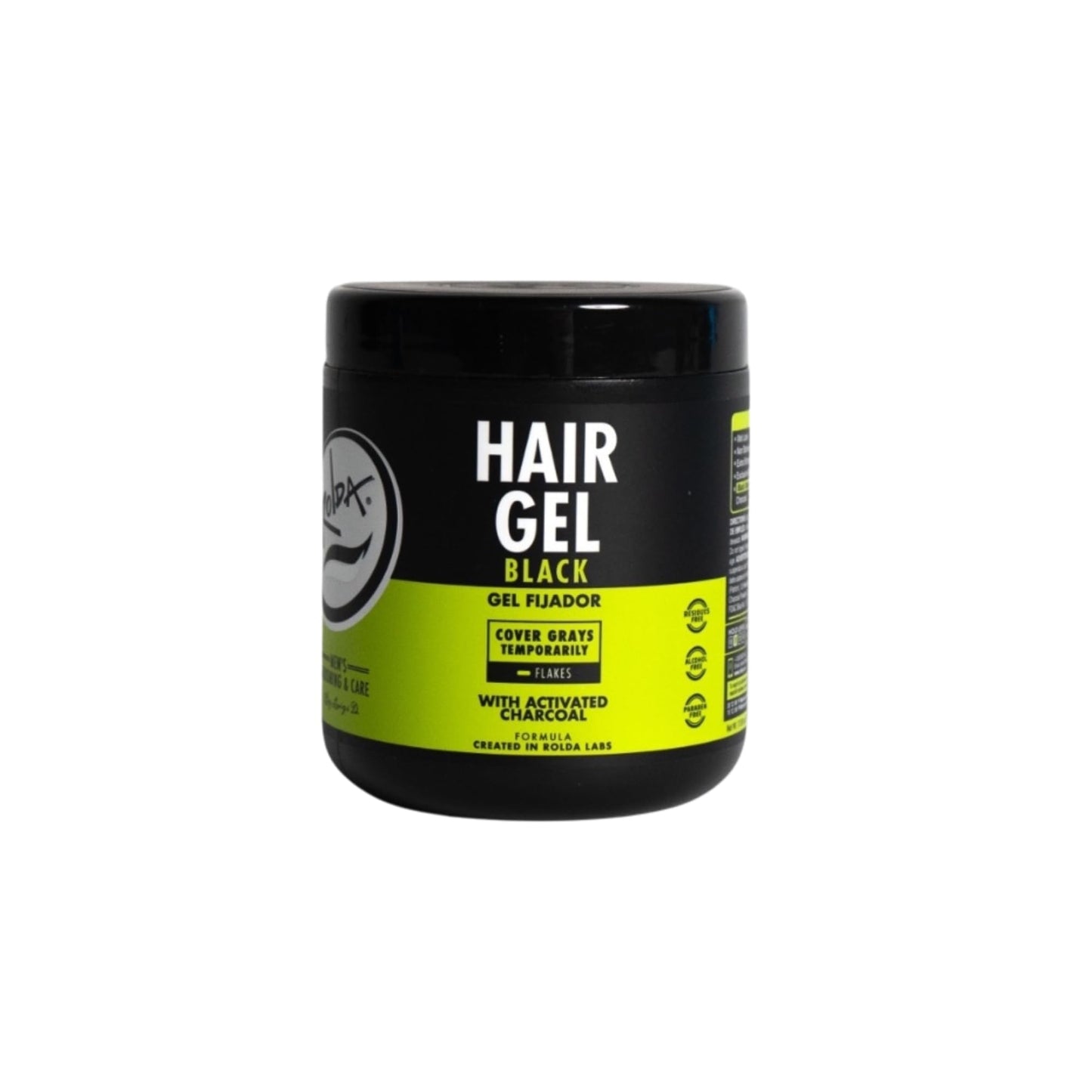 Rolda Black Hair Gel for Men - Medium Hold Styling Gel with Activated Charcoal for Wet Look - Covers Grays & Enhances Black Hair - Flake + Alcohol Beauty & Personal Care Rolda
