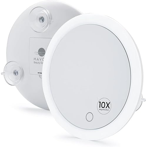 Mavoro 6.8" LED Magnifying Mirror with 3 Strong Suction Cups | 10X Magnification | Portable Lighted Travel Makeup & Cosmetic Mirror with Light (4 AAA Beauty & Personal Care Mavoro