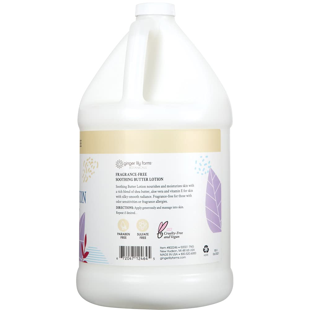 Ginger Lily Farms Botanicals Soothing Butter Lotion for Dry, Sensitive Skin, 100% Vegan & Cruelty-Free, Fragrance Free, 1 Gallon (128 fl oz) Refill Beauty & Personal Care Ginger Lily Farms