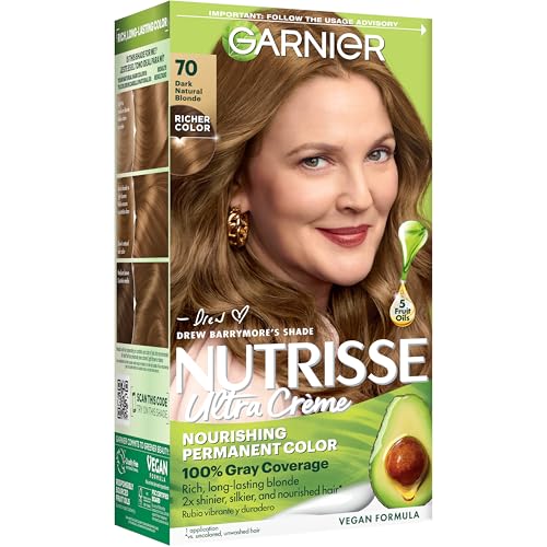 Garnier Nutrisse Ultra Crème Hair Color, Permanent Hair Dye with 100% Gray Coverage, Vegan & Cruelty-Free, 70 Dark Natural Blonde (Almond Crème), 1 Beauty & Personal Care Garnier