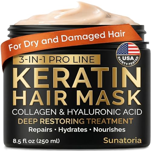 SUNATORIA Keratin Hair Mask - Deep Repair for Dry, Damaged Hair - Hydrolyzed Keratin, Hyaluronic Acid, Argan Oil and Collagen - Sulfate-Free Beauty and Personal Care SUNATORIA Default Title