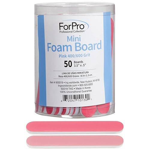 ForPro Professional Collection Mini Foam Board, Double-Sided Nail File, Pink, Black, 400/600 Grit, 3.5” l x .5” w, 50 Count Beauty & Personal Care ForPro Professional Collection