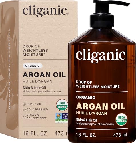 Cliganic Organic Argan Oil 16oz with Pump, 100% Pure | Bulk for Hair, Face & Skin (Packaging May Vary) Beauty & Personal Care Cliganic