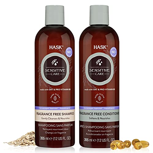HASK Sensitive Care Shampoo + Conditioner Set | Fragrance-Free, Paraben-Free, Sulfate-Free, Gluten-Free, Vegan, Cruelty-Free, Color Safe | 12oz each Beauty & Personal Care HASK