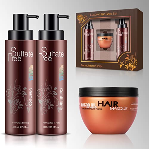 Nuspa Moroccan Argan Oil Hair Care Set - Sulfate Free for Damaged, Dry, Frizzy, Color Safe, Keratin Treated Hair with Long Lasting Shine Beauty & Personal Care NUSPA NUSPA