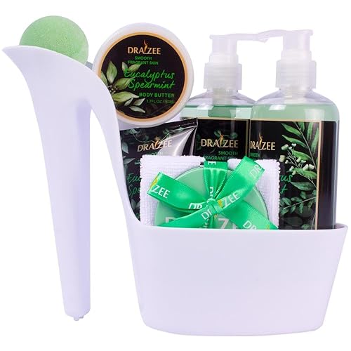 Gift Set for Her - 8 Pc Spa Gift Baskets for Women, Eucalyptus Spearmint Scented Heel Shoe Spa Basket, Luxury Bath Set, Relaxation Spa Gift by Draizee Beauty & Personal Care Draizee