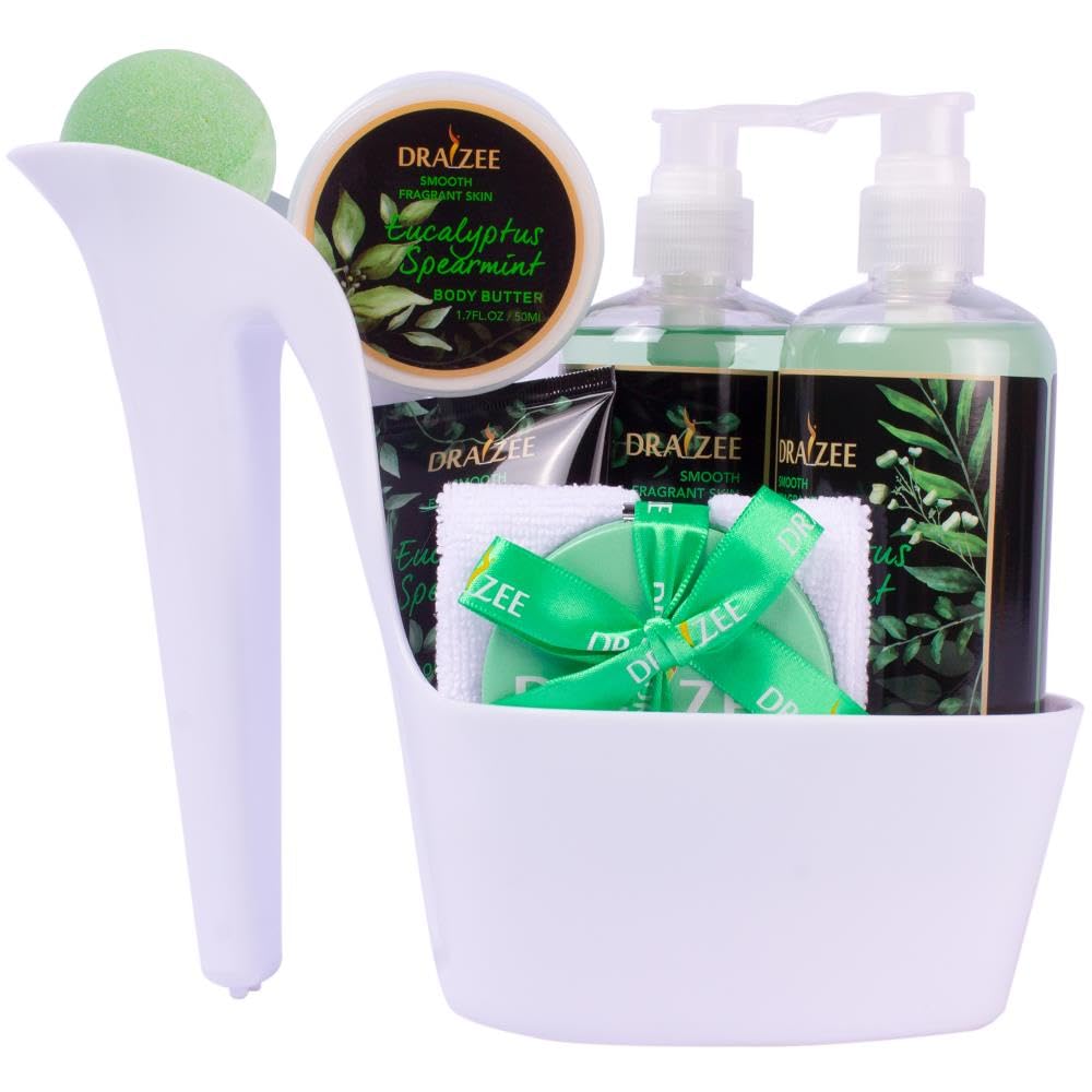 Gift Set for Her - 8 Pc Spa Gift Baskets for Women, Eucalyptus Spearmint Scented Heel Shoe Spa Basket, Luxury Bath Set, Relaxation Spa Gift by Draizee Beauty & Personal Care Draizee