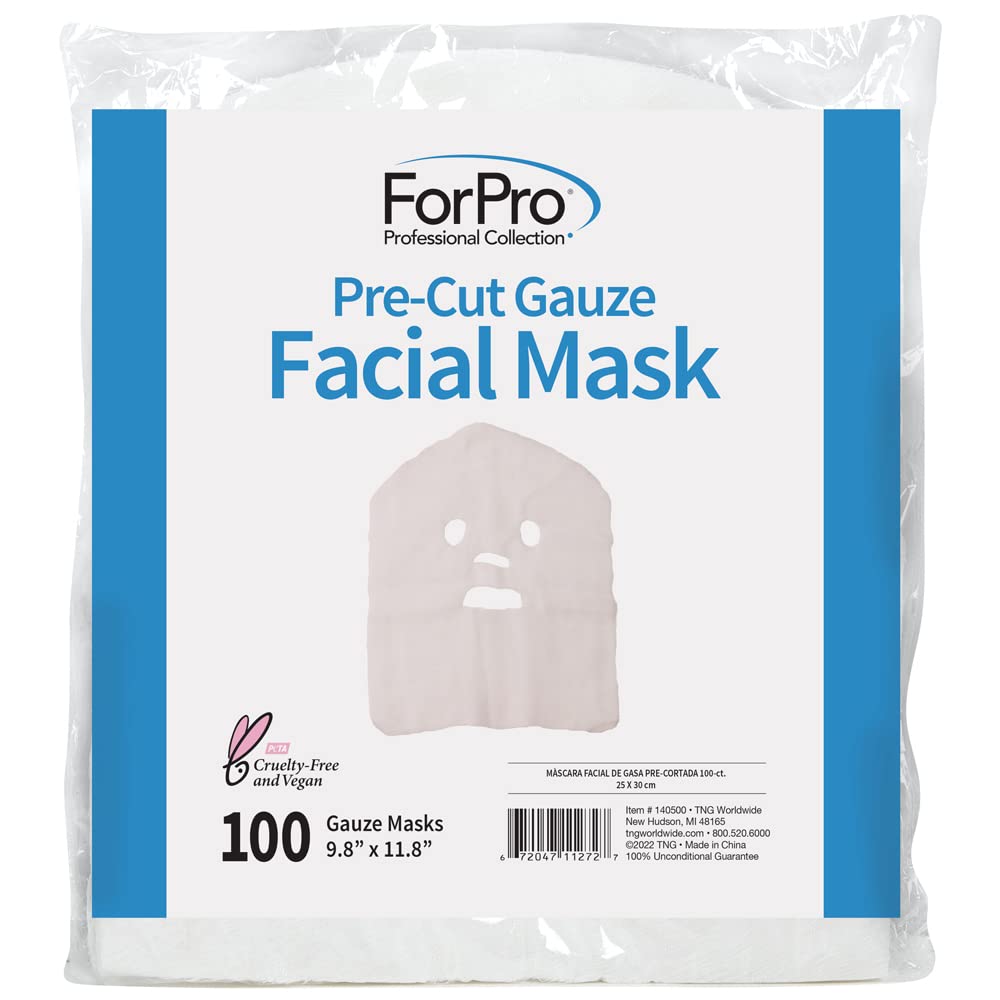 ForPro Professional Collection Precut Gauze Facial Mask, 100% Cotton Gauze, for High Frequency Facial Treatments and Masks, 100-Count Beauty & Personal Care ForPro Professional Collection