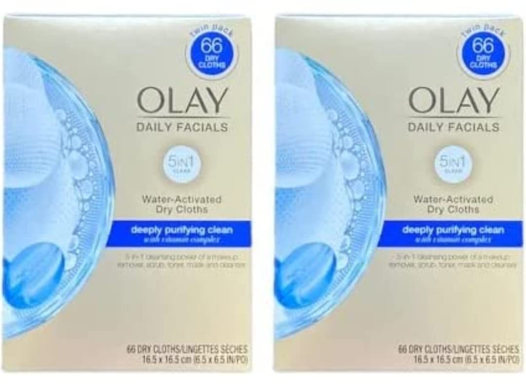 Olay Daily facial 5-in-1 water activated dry cleansing cloth deep purifying clean 66ct (2 pack of 66) Beauty & Personal Care Olay