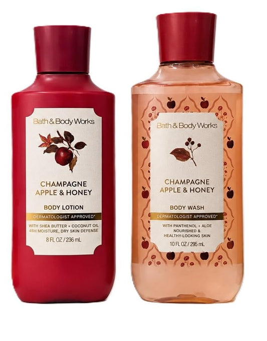 Bath & Body Works Womens Champagne Apple Body & Honey Lotion and Body Shower Gel Set