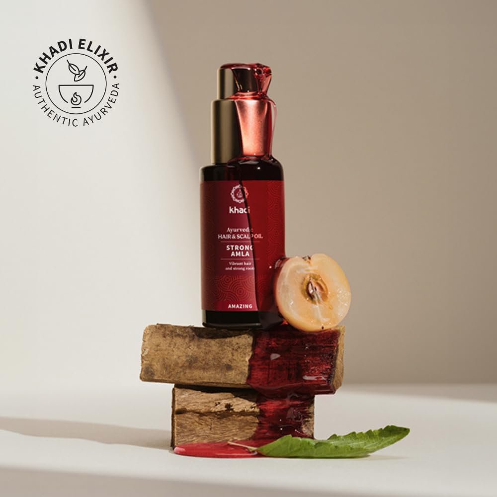 khadi STRONG AMLA hair oil, 100% natural, herbal, vegan, promotes growth, prevents hair loss & gray hair, strengthens roots, silicone-free, Ayurvedic Beauty & Personal Care KHADI