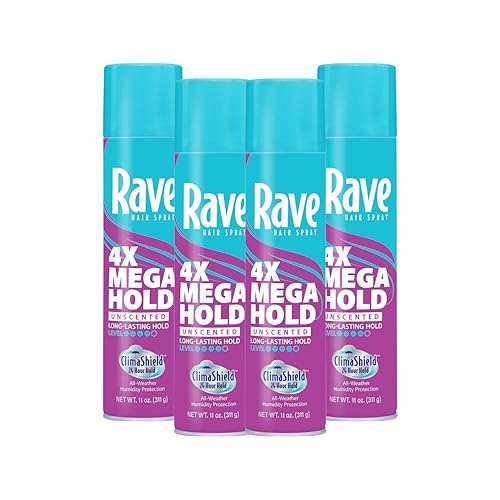 Rave 4X Mega Unscented Aerosol Hairspray - Hair Spray for High Humidity Weather - 24-Hour Lasting Hold - Vitamin-Enhanced Hair Volume Spray - 4 pc Beauty & Personal Care rave