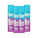 Rave 4X Mega Unscented Aerosol Hairspray - Hair Spray for High Humidity Weather - 24-Hour Lasting Hold - Vitamin-Enhanced Hair Volume Spray - 4 pc Beauty & Personal Care rave