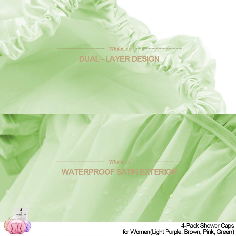 Shower Cap for Women Reusable Extra Large Shower Caps for Men Satin Double Layer EVA Waterproof Long Hair Caps(Light Purple, Brown, Pink, Green 4 Beauty & Personal Care WhaleLife
