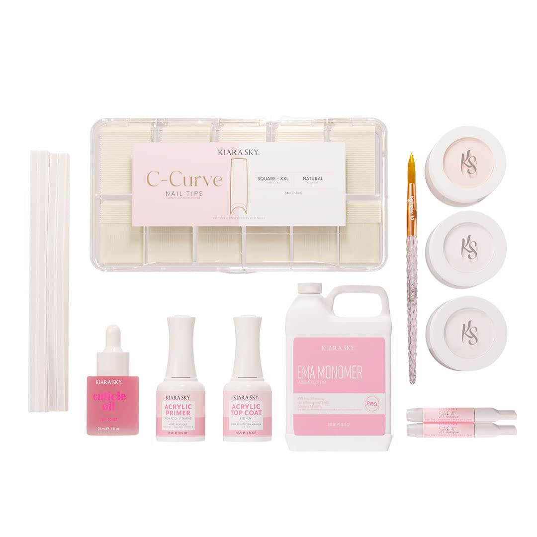 Kiara Sky 14 Piece Acrylic Nail Starter Kit (Includes EMA Monomer, Top Coat, Primer) Beauty & Personal Care KIARA SKY