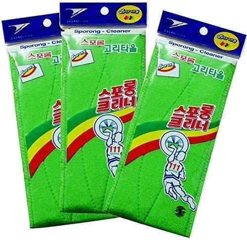 DEAD SKIN x (3 pcs) Long Exfoliating Towel with Straps Green Back Washcloth Bath Wash Towel Korean Italy Towel Back Scrubber for Shower Extended Beauty and Personal Care DEAD SKIN