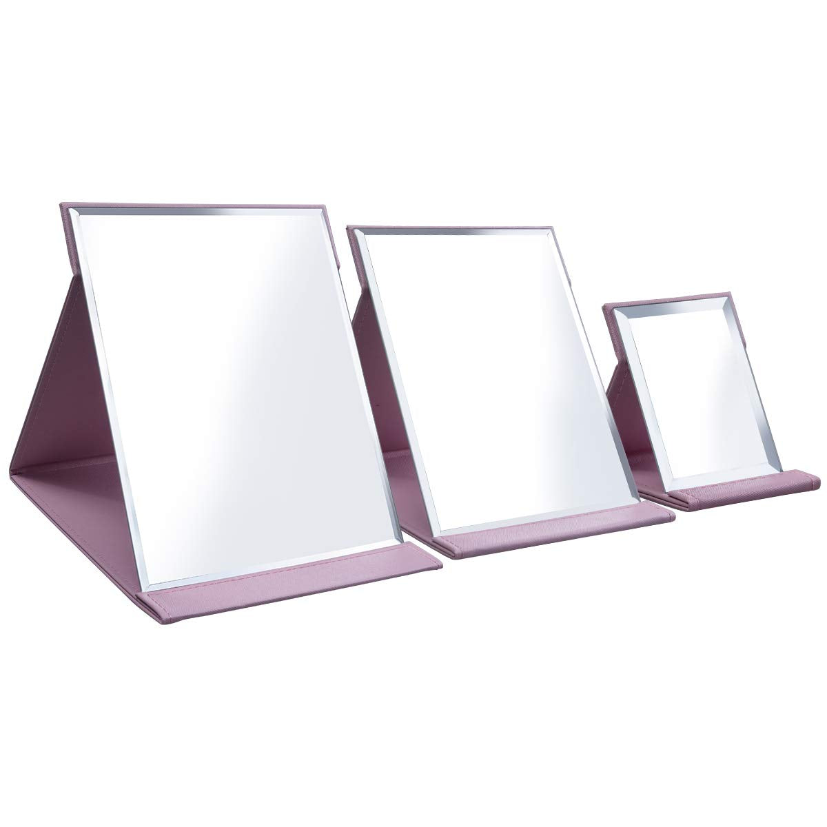 LONGSHENG - SINCE 2001 - Protable PU Leather Mirror Folding Desktop Makeup Mirror with Adjustable Stand for Personal Use,Travelling (L, Pink) Beauty & Personal Care LONGSHENG - SINCE 2001 -