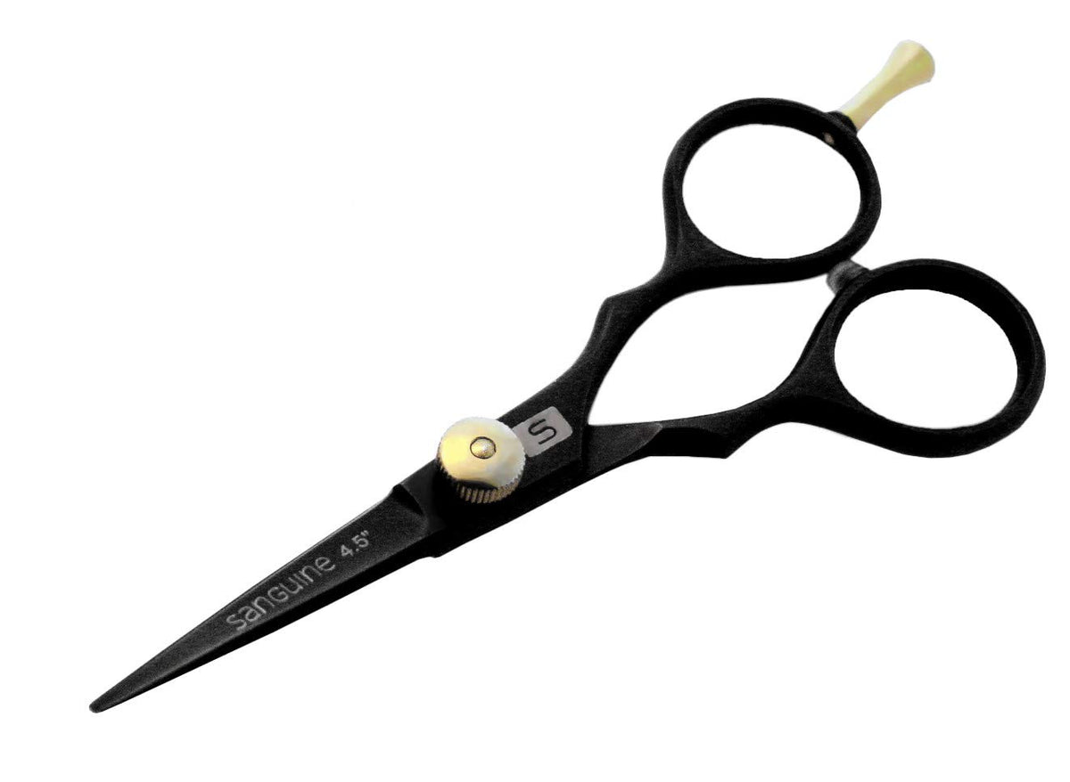 Professional Hairdressing Scissors 4.5 inch, BLACK, Small Size for Detailed Jobs. Suitable for Hair Cutting, Beard Mustache Trimming + Presentation