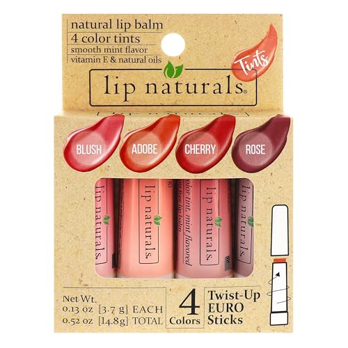 Lip Naturals Tinted Lip Balm 4 Pack of Assorted Colors with Beeswax, Coconut Oil, Vitamin E, and Aloe - Moisturizing Lip Care with a Smooth Mint Beauty and Personal Care LIP NATURALS