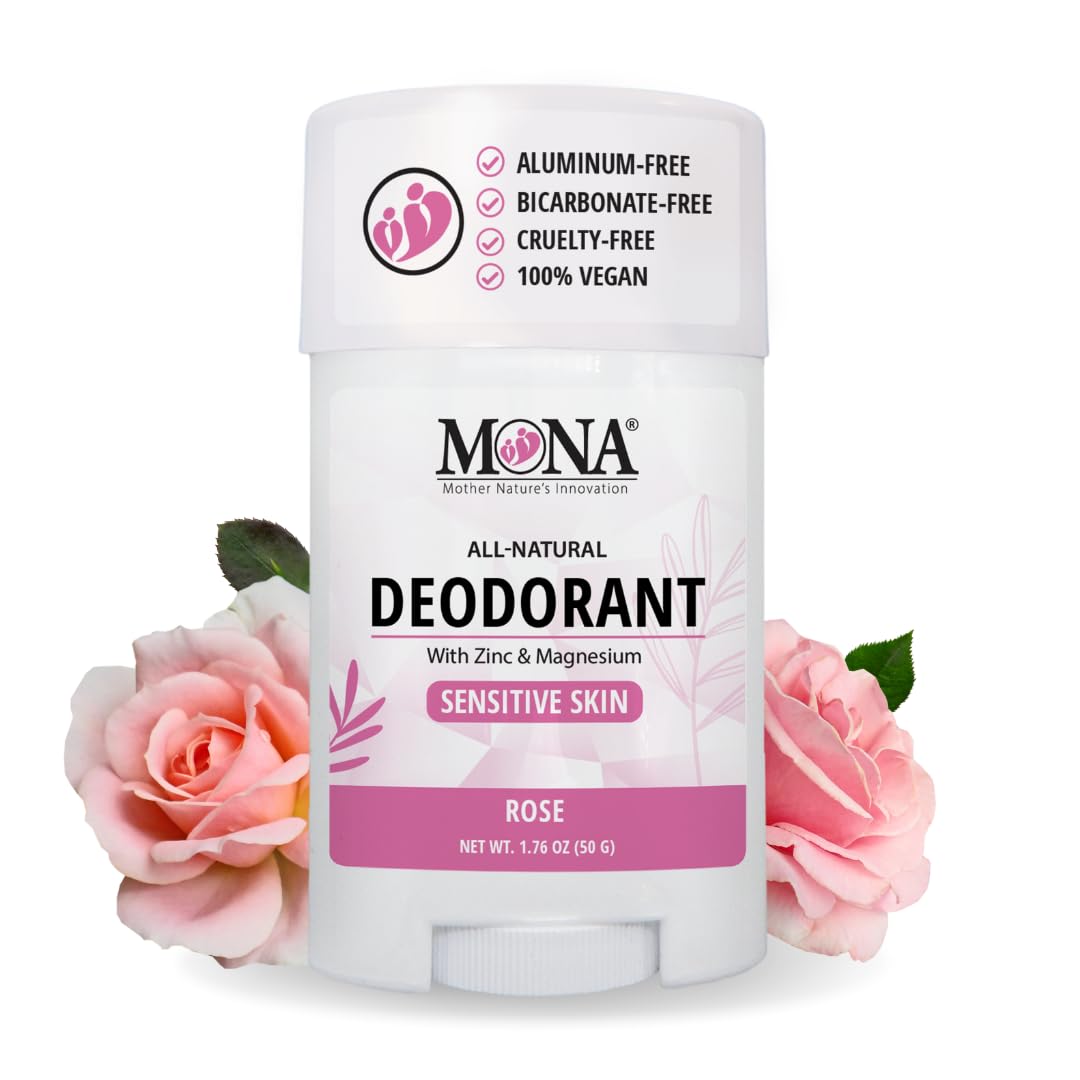 MONA BRANDS All Natural Deodorant For Women & Men - For Sensitive Skin - No Aluminum or Baking Soda - (ROSE 1.76 Oz) Beauty and Personal Care MONA