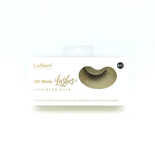 Laflare 3D 100% REAL MINK Eyelashes, Luxurious Hand-made, Light, Natural, Long Lasting, Easy to Apply False Lashes (K11) Beauty & Personal Care Laflare