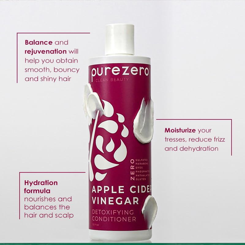 Purezero Apple Cider Vinegar Shampoo & Conditioner Set - Detox Scalp & Hair - pH balanced -Increase Hydration - Zero Sulfates, Parabens, Dyes - 100% Beauty & Personal Care Purezero