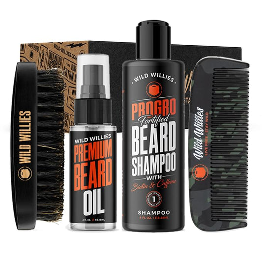 Wild Willies Beard Care Kit for Men - Beard Grooming Set with Oil, Shampoo, Comb & Brush - Men’s Care Set Beauty and Personal Care Wild Willies