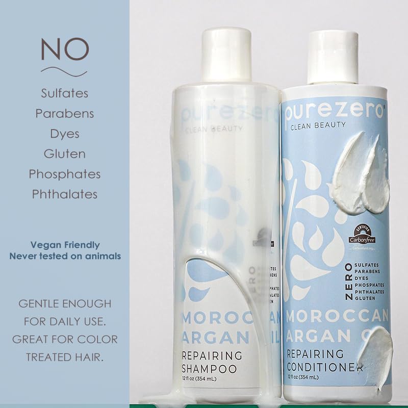 Purezero Moroccan Argan Oil Shampoo & Conditioner set - Repair Damaged Hair - Fight Dandruff & Frizz - Zero Sulfates, Parabens, Dyes, Gluten - 100% Beauty & Personal Care Purezero