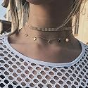 DoubleNine Disc Choker Silver Sequins Coin Bohemian Necklace Layered Delicate Collar for Women Bride Girls Beauty & Personal Care Doubnine