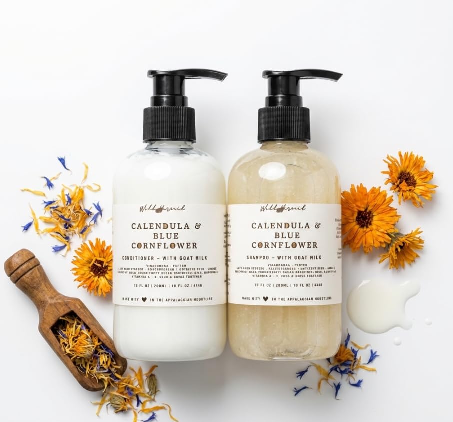 Wild Hermit Wellness Calendula and Blue Cornflower Goat Milk Shampoo and Conditioner Set, Soften and Shine, 10 oz Each, 2 Count Beauty & Personal Care Wild Hermit Wellness