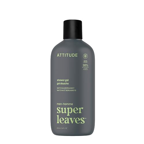 ATTITUDE Shower Gel Body Wash for Men, 98% Natural Origin Ingredients, Paraben & Phthalate Free, EWG Verified, Cleanses Without Drying, Matcha Beauty & Personal Care ATTITUDE
