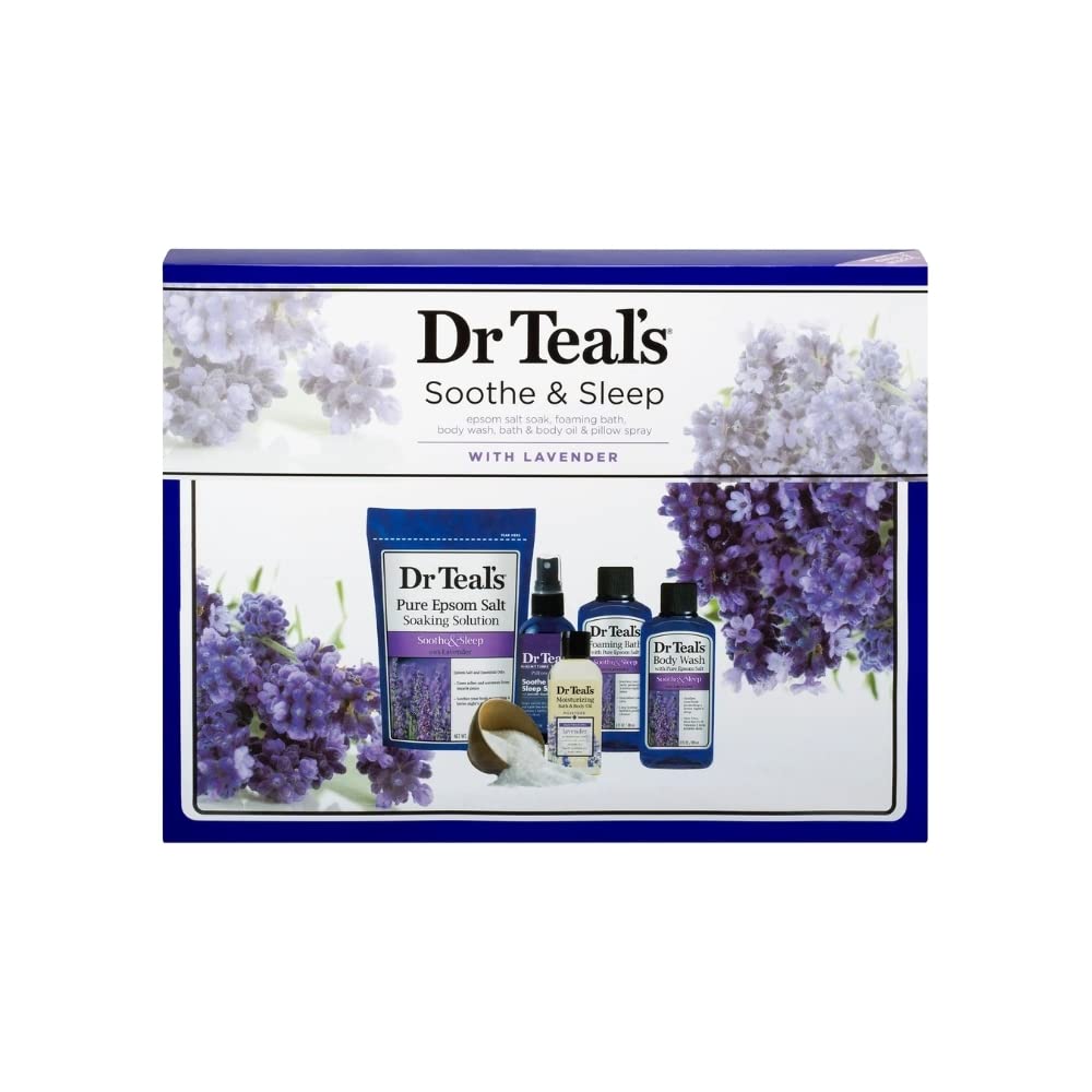 Dr Teal's Lavender Soothe & Sleep Full Regimen 5-piece Gift Set (Epsom Salt Soaking Solution, Foaming Bath, Body Wash, Moisturizing Bath & Body Oil Beauty & Personal Care Dr Teal's