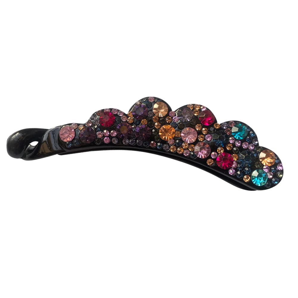 Sparkly Rhinestone Flower Banana Hair Clip Crystal Ponytail Holder Twist Hair Clips No Slip Bow Grip Comb Clamp Hair Grip with Teeth Hairpins Hair Beauty & Personal Care OFIYOU