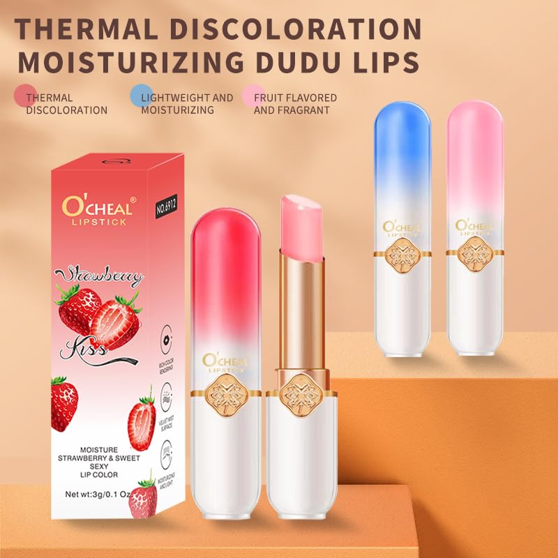 O'CHEAL Color Fruit Lipstick Peach Temperature Changing Lip balm Moisturizing Waterproof Long Lasting Moisturizes Lip Balm Beauty and Personal Care O'CHEAL