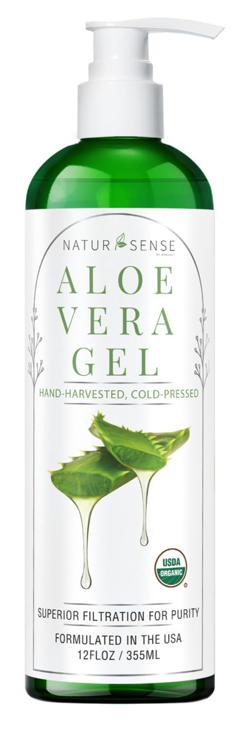 NaturSense USDA Organic Aloe Vera Gel from 100% Pure Aloe. Deep Hydration, Effective Moisturizing. Great for Hair, Scalp, Face, Dry Skin, Acne Beauty & Personal Care NTRSNS