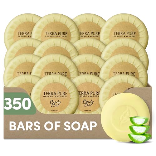 Terra Pure Bar Soap 1.25 oz Travel Size Body Bars | Individually Wrapped Bulk 350 Pack | Green Tea with Aloe & Olive Oil | Paraben Free Guest Beauty & Personal Care Terra Pure