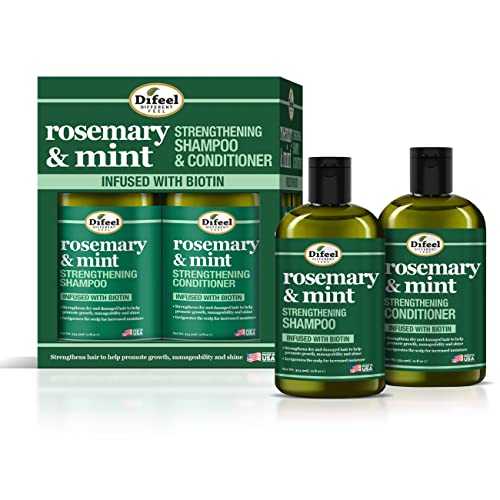 Difeel Rosemary and Mint Hair Strengthening Shampoo 12 oz & Conditioner with Biotin 12 oz 2-PC Boxed Set - Sulfate Free Shampoo & Conditioner, Paraben Beauty & Personal Care Difeel